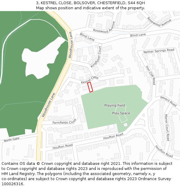 3, KESTREL CLOSE, BOLSOVER, CHESTERFIELD, S44 6QH: Location map and indicative extent of plot