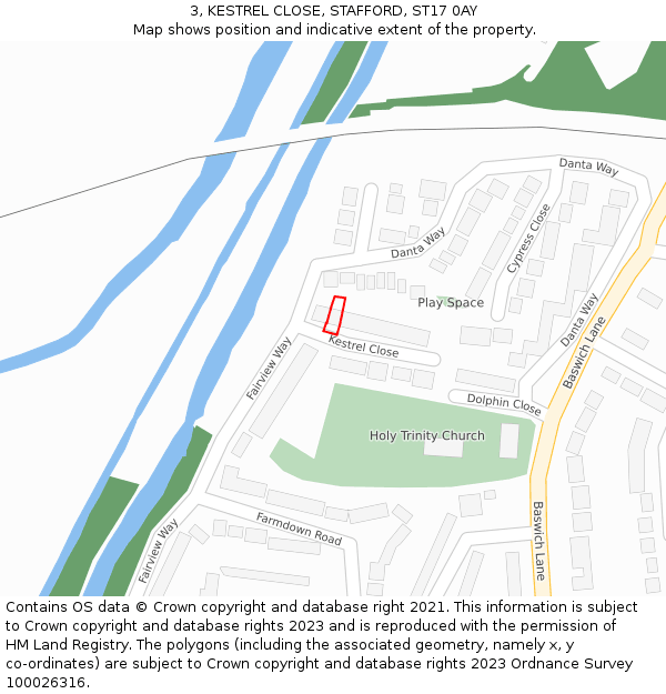 3, KESTREL CLOSE, STAFFORD, ST17 0AY: Location map and indicative extent of plot