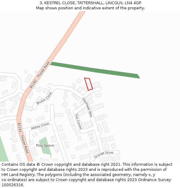 3, KESTREL CLOSE, TATTERSHALL, LINCOLN, LN4 4GP: Location map and indicative extent of plot