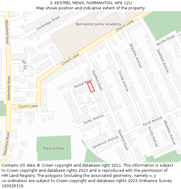 3, KESTREL MEWS, NORMANTON, WF6 1ZU: Location map and indicative extent of plot