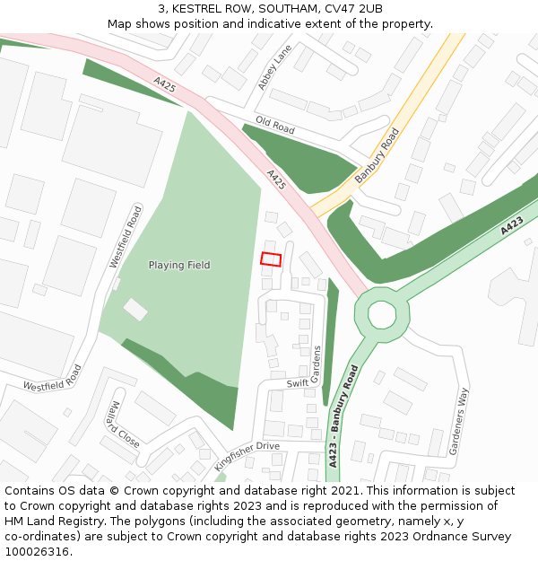 3, KESTREL ROW, SOUTHAM, CV47 2UB: Location map and indicative extent of plot