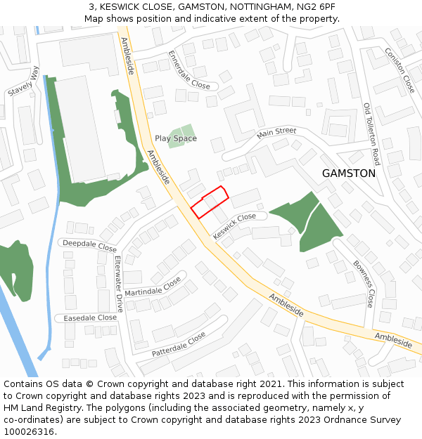 3, KESWICK CLOSE, GAMSTON, NOTTINGHAM, NG2 6PF: Location map and indicative extent of plot