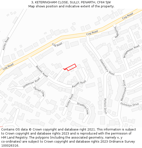 3, KETERINGHAM CLOSE, SULLY, PENARTH, CF64 5JW: Location map and indicative extent of plot