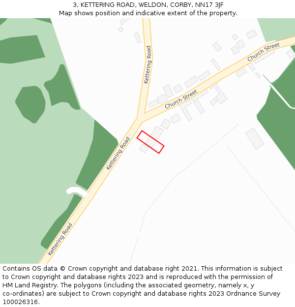 3, KETTERING ROAD, WELDON, CORBY, NN17 3JF: Location map and indicative extent of plot