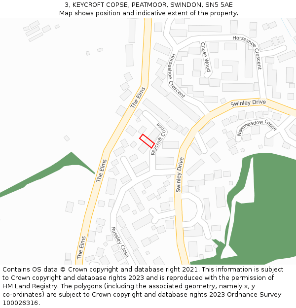 3, KEYCROFT COPSE, PEATMOOR, SWINDON, SN5 5AE: Location map and indicative extent of plot