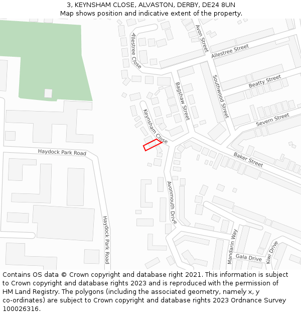 3, KEYNSHAM CLOSE, ALVASTON, DERBY, DE24 8UN: Location map and indicative extent of plot