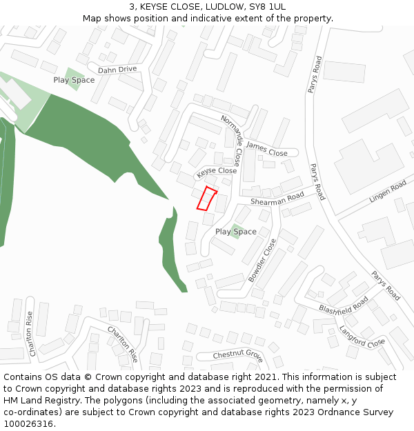 3, KEYSE CLOSE, LUDLOW, SY8 1UL: Location map and indicative extent of plot