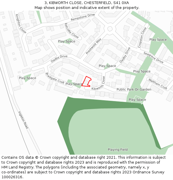 3, KIBWORTH CLOSE, CHESTERFIELD, S41 0XA: Location map and indicative extent of plot