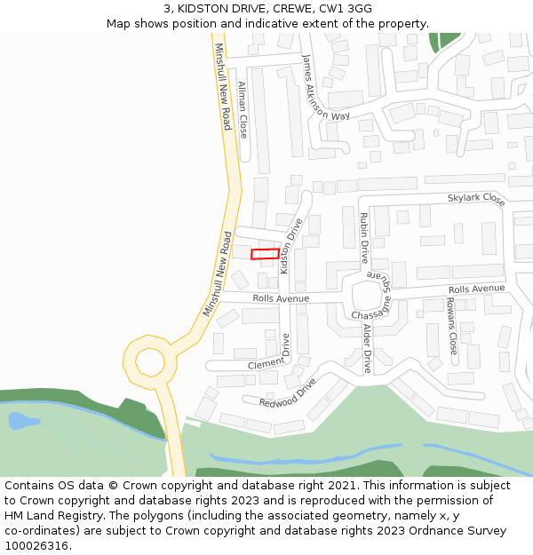 3, KIDSTON DRIVE, CREWE, CW1 3GG: Location map and indicative extent of plot