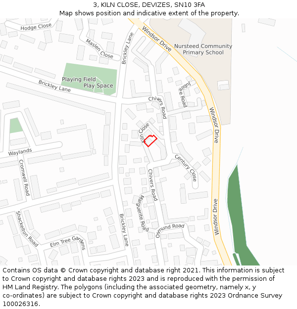 3, KILN CLOSE, DEVIZES, SN10 3FA: Location map and indicative extent of plot