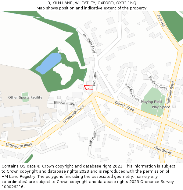 3, KILN LANE, WHEATLEY, OXFORD, OX33 1NQ: Location map and indicative extent of plot