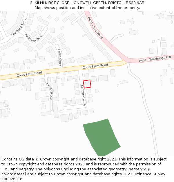 3, KILNHURST CLOSE, LONGWELL GREEN, BRISTOL, BS30 9AB: Location map and indicative extent of plot