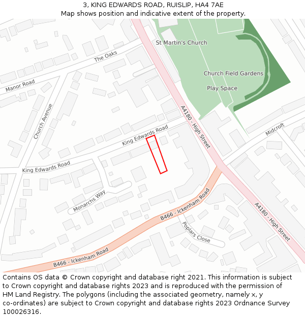 3, KING EDWARDS ROAD, RUISLIP, HA4 7AE: Location map and indicative extent of plot