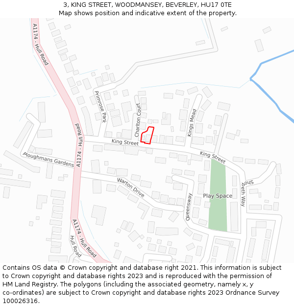 3, KING STREET, WOODMANSEY, BEVERLEY, HU17 0TE: Location map and indicative extent of plot