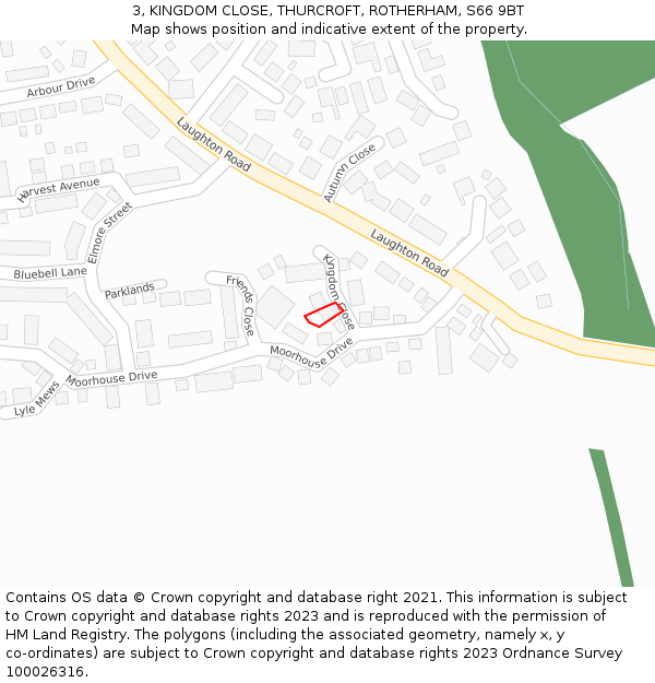 3, KINGDOM CLOSE, THURCROFT, ROTHERHAM, S66 9BT: Location map and indicative extent of plot