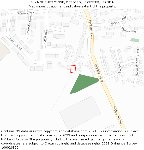 3, KINGFISHER CLOSE, DESFORD, LEICESTER, LE9 9DA: Location map and indicative extent of plot