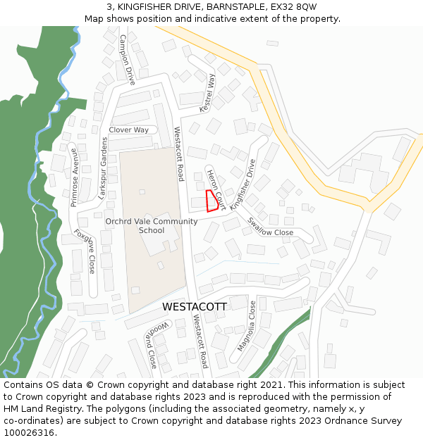 3, KINGFISHER DRIVE, BARNSTAPLE, EX32 8QW: Location map and indicative extent of plot
