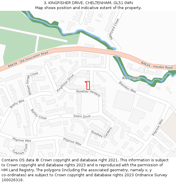 3, KINGFISHER DRIVE, CHELTENHAM, GL51 0WN: Location map and indicative extent of plot