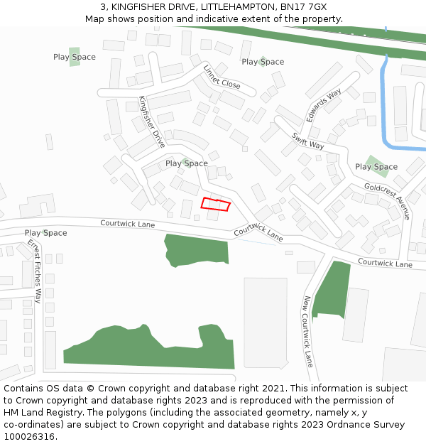 3, KINGFISHER DRIVE, LITTLEHAMPTON, BN17 7GX: Location map and indicative extent of plot