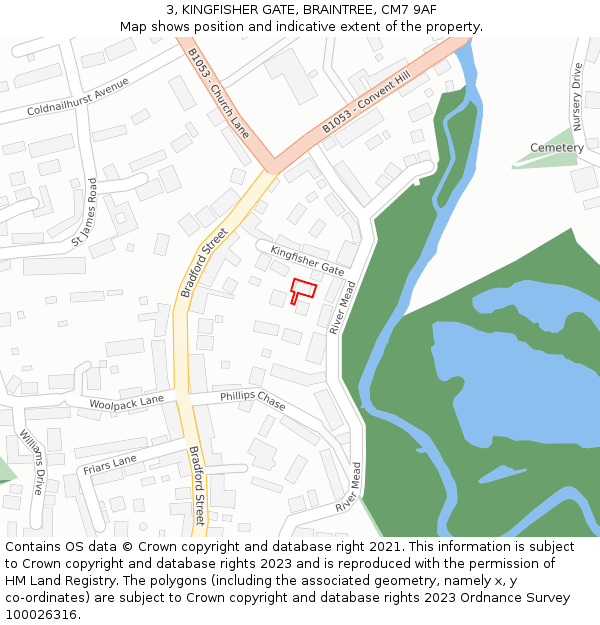 3, KINGFISHER GATE, BRAINTREE, CM7 9AF: Location map and indicative extent of plot