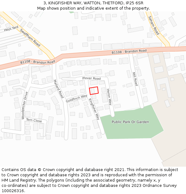 3, KINGFISHER WAY, WATTON, THETFORD, IP25 6SR: Location map and indicative extent of plot