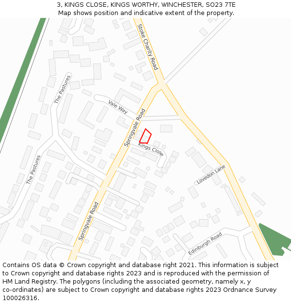 3, KINGS CLOSE, KINGS WORTHY, WINCHESTER, SO23 7TE: Location map and indicative extent of plot