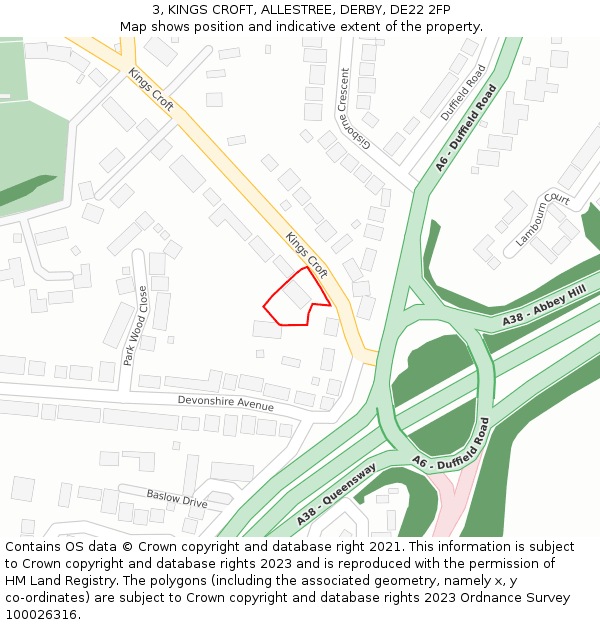 3, KINGS CROFT, ALLESTREE, DERBY, DE22 2FP: Location map and indicative extent of plot