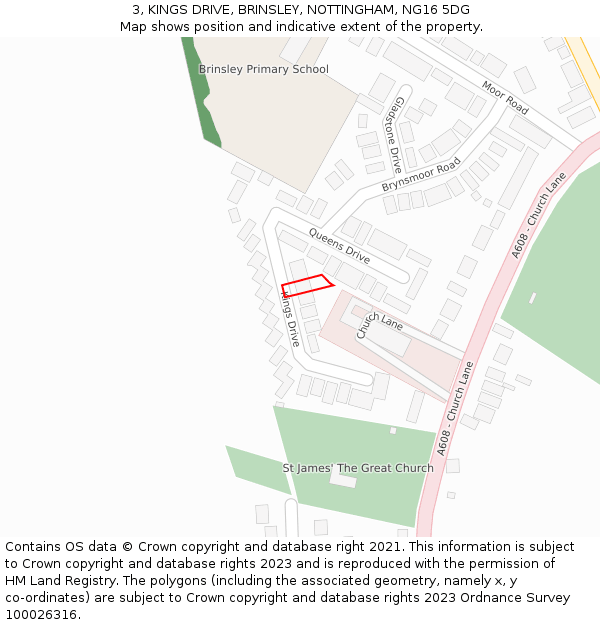 3, KINGS DRIVE, BRINSLEY, NOTTINGHAM, NG16 5DG: Location map and indicative extent of plot