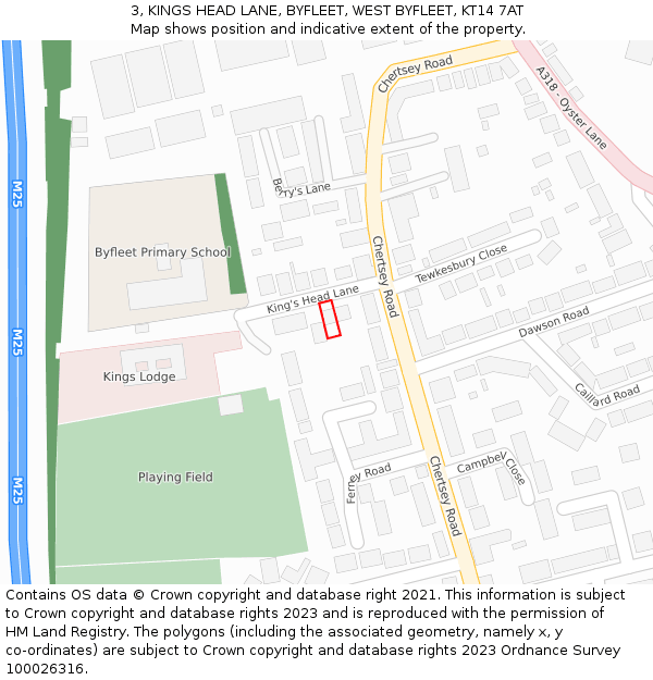 3, KINGS HEAD LANE, BYFLEET, WEST BYFLEET, KT14 7AT: Location map and indicative extent of plot