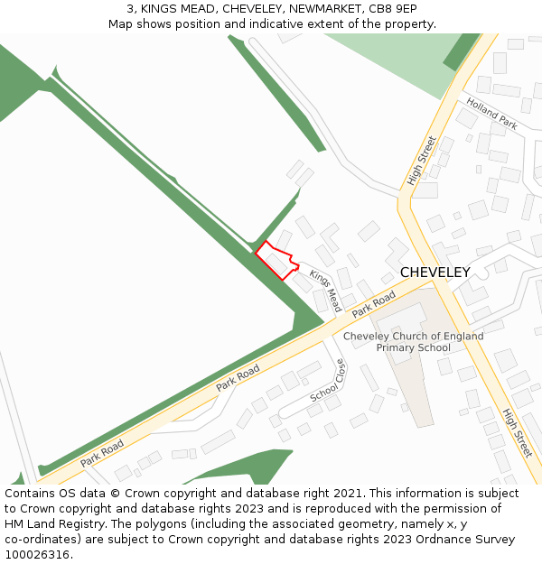 3, KINGS MEAD, CHEVELEY, NEWMARKET, CB8 9EP: Location map and indicative extent of plot