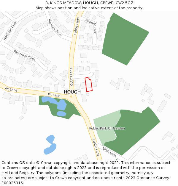 3, KINGS MEADOW, HOUGH, CREWE, CW2 5GZ: Location map and indicative extent of plot