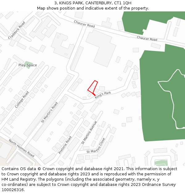 3, KINGS PARK, CANTERBURY, CT1 1QH: Location map and indicative extent of plot