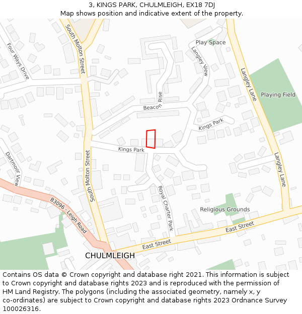 3, KINGS PARK, CHULMLEIGH, EX18 7DJ: Location map and indicative extent of plot