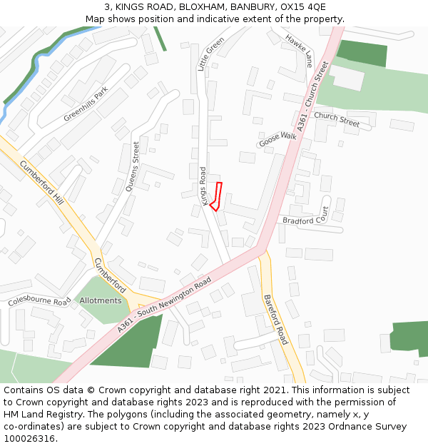 3, KINGS ROAD, BLOXHAM, BANBURY, OX15 4QE: Location map and indicative extent of plot