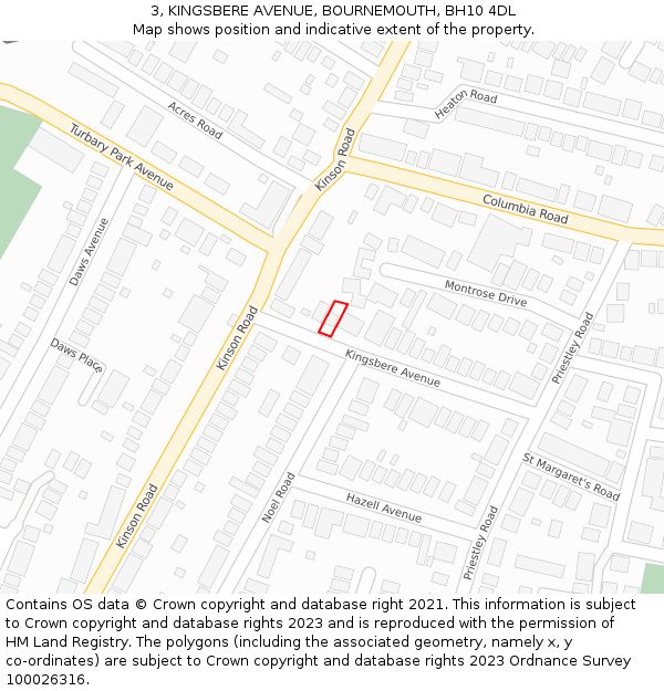 3, KINGSBERE AVENUE, BOURNEMOUTH, BH10 4DL: Location map and indicative extent of plot