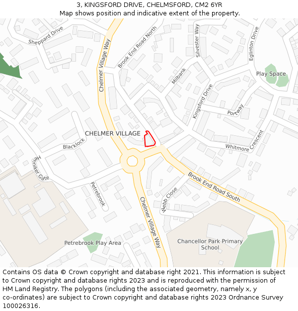 3, KINGSFORD DRIVE, CHELMSFORD, CM2 6YR: Location map and indicative extent of plot