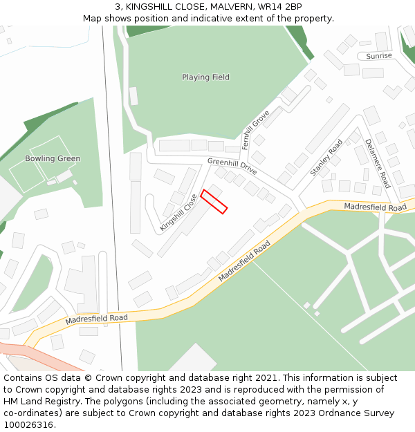 3, KINGSHILL CLOSE, MALVERN, WR14 2BP: Location map and indicative extent of plot