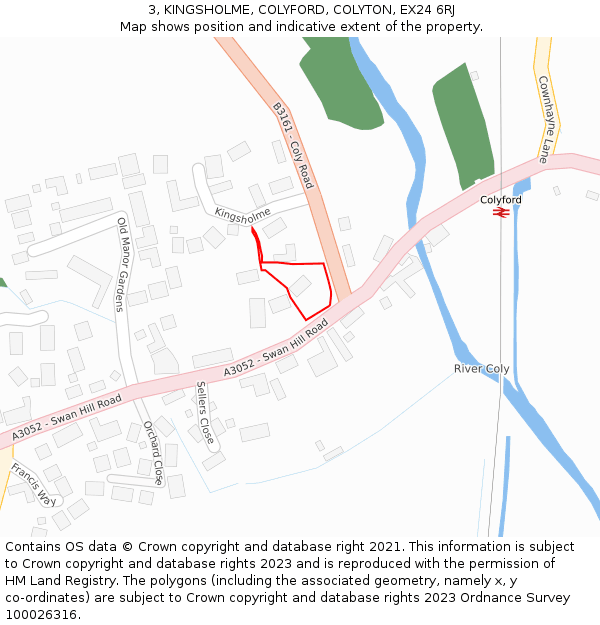 3, KINGSHOLME, COLYFORD, COLYTON, EX24 6RJ: Location map and indicative extent of plot