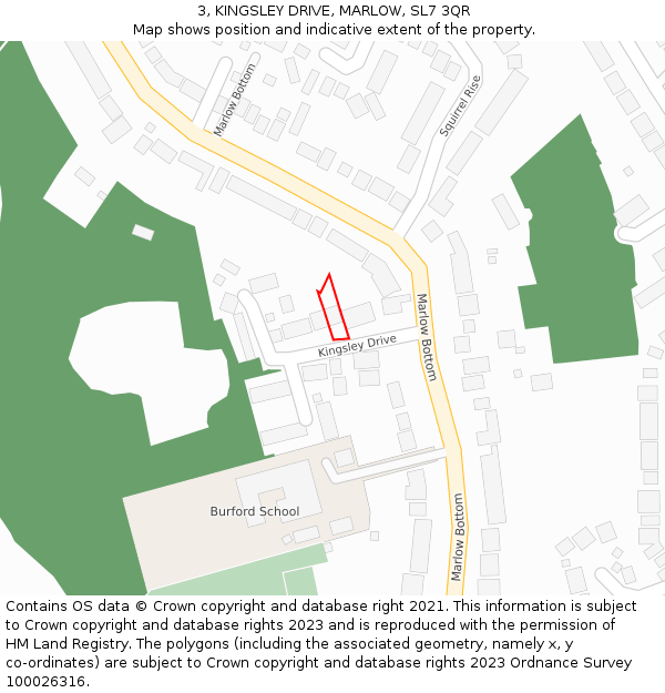 3, KINGSLEY DRIVE, MARLOW, SL7 3QR: Location map and indicative extent of plot