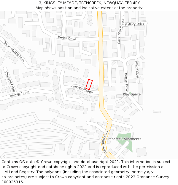 3, KINGSLEY MEADE, TRENCREEK, NEWQUAY, TR8 4PY: Location map and indicative extent of plot