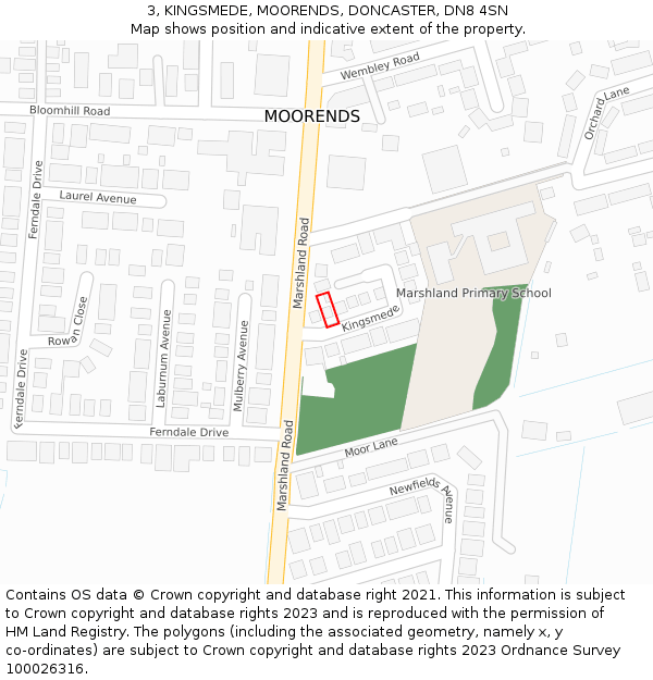 3, KINGSMEDE, MOORENDS, DONCASTER, DN8 4SN: Location map and indicative extent of plot