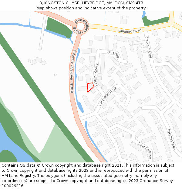 3, KINGSTON CHASE, HEYBRIDGE, MALDON, CM9 4TB: Location map and indicative extent of plot