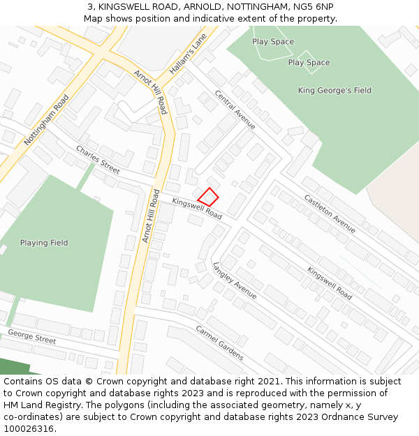 3, KINGSWELL ROAD, ARNOLD, NOTTINGHAM, NG5 6NP: Location map and indicative extent of plot