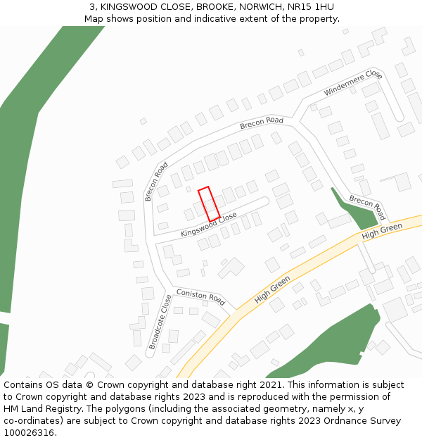 3, KINGSWOOD CLOSE, BROOKE, NORWICH, NR15 1HU: Location map and indicative extent of plot