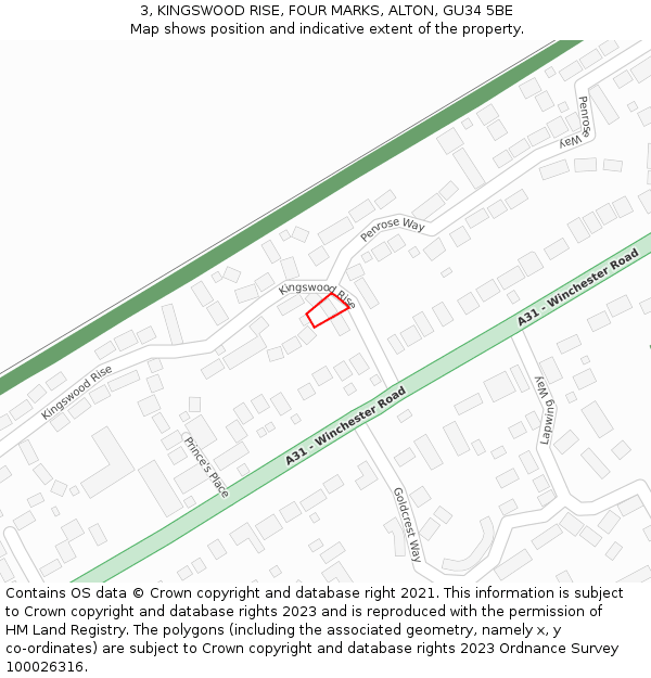 3, KINGSWOOD RISE, FOUR MARKS, ALTON, GU34 5BE: Location map and indicative extent of plot
