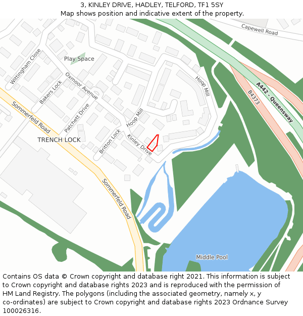 3, KINLEY DRIVE, HADLEY, TELFORD, TF1 5SY: Location map and indicative extent of plot