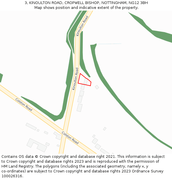 3, KINOULTON ROAD, CROPWELL BISHOP, NOTTINGHAM, NG12 3BH: Location map and indicative extent of plot