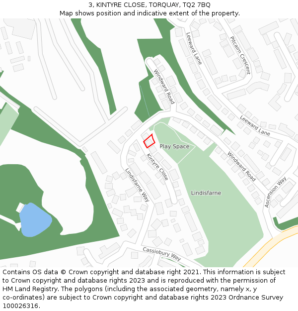 3, KINTYRE CLOSE, TORQUAY, TQ2 7BQ: Location map and indicative extent of plot