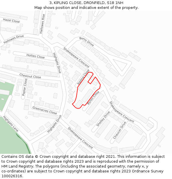 3, KIPLING CLOSE, DRONFIELD, S18 1NH: Location map and indicative extent of plot