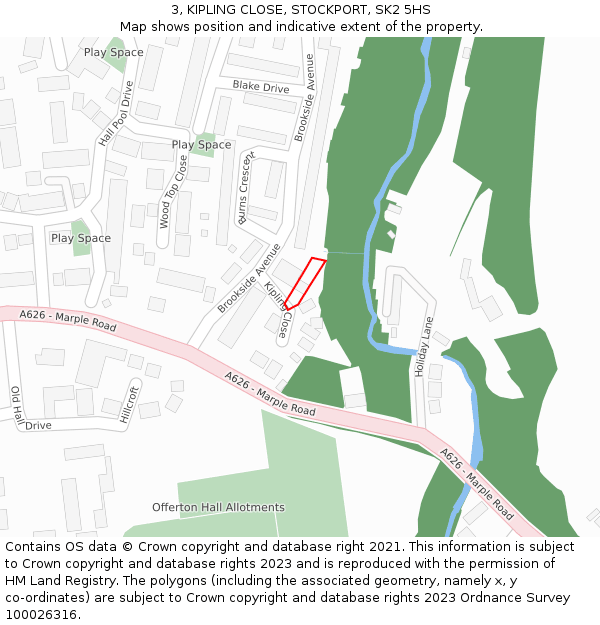 3, KIPLING CLOSE, STOCKPORT, SK2 5HS: Location map and indicative extent of plot